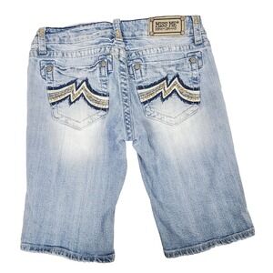 Miss Me Jeans Womens Bermuda Shorts 29‎ Embroidered Pockets Light Blue Denim